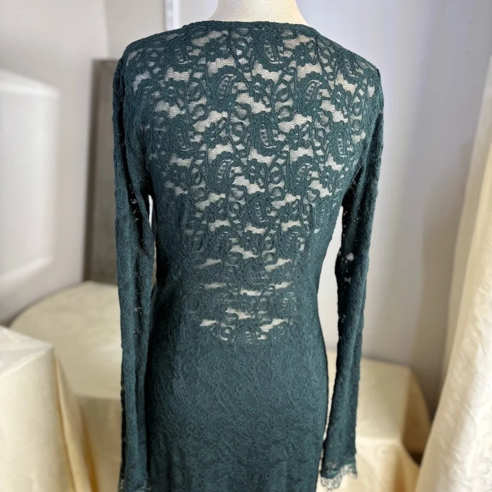 Free People Dark Green Lace Long Sleeve Dress